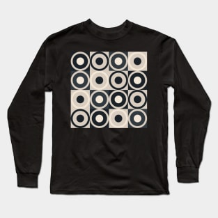 Retro Square and Circle Tile Black Cream and Slate Long Sleeve T-Shirt